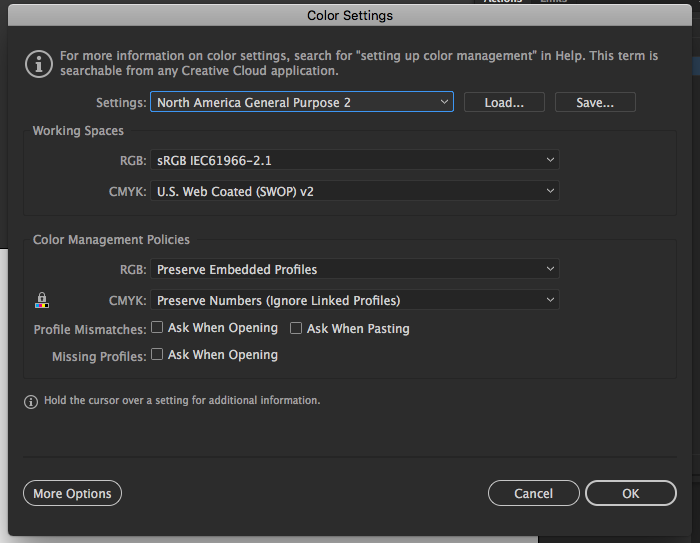 Adobe Photoshop color settings