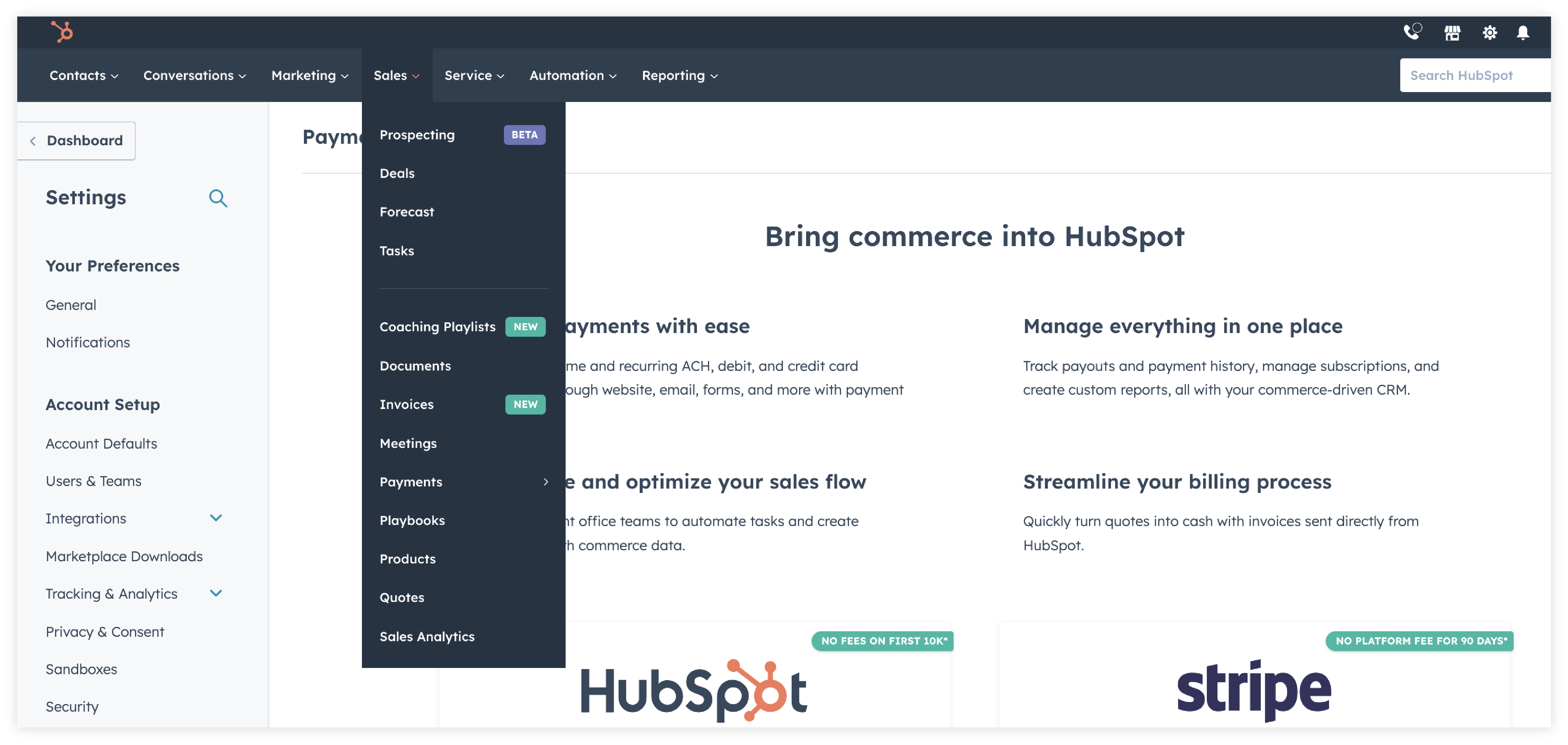 HubSpot commerce hub