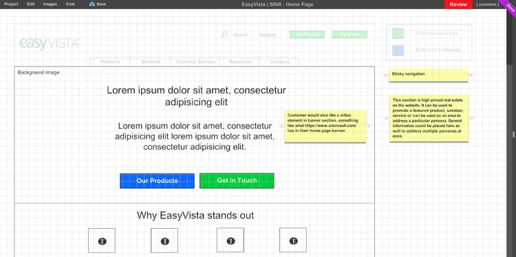 Easy Vista website wireframes