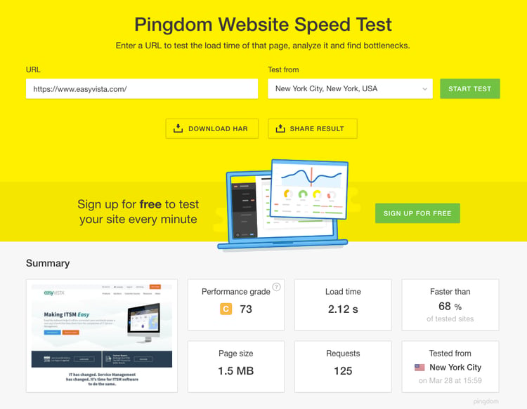 EasyVista pingdom after data