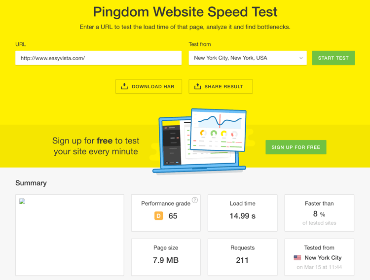 EasyVista pingdom before data