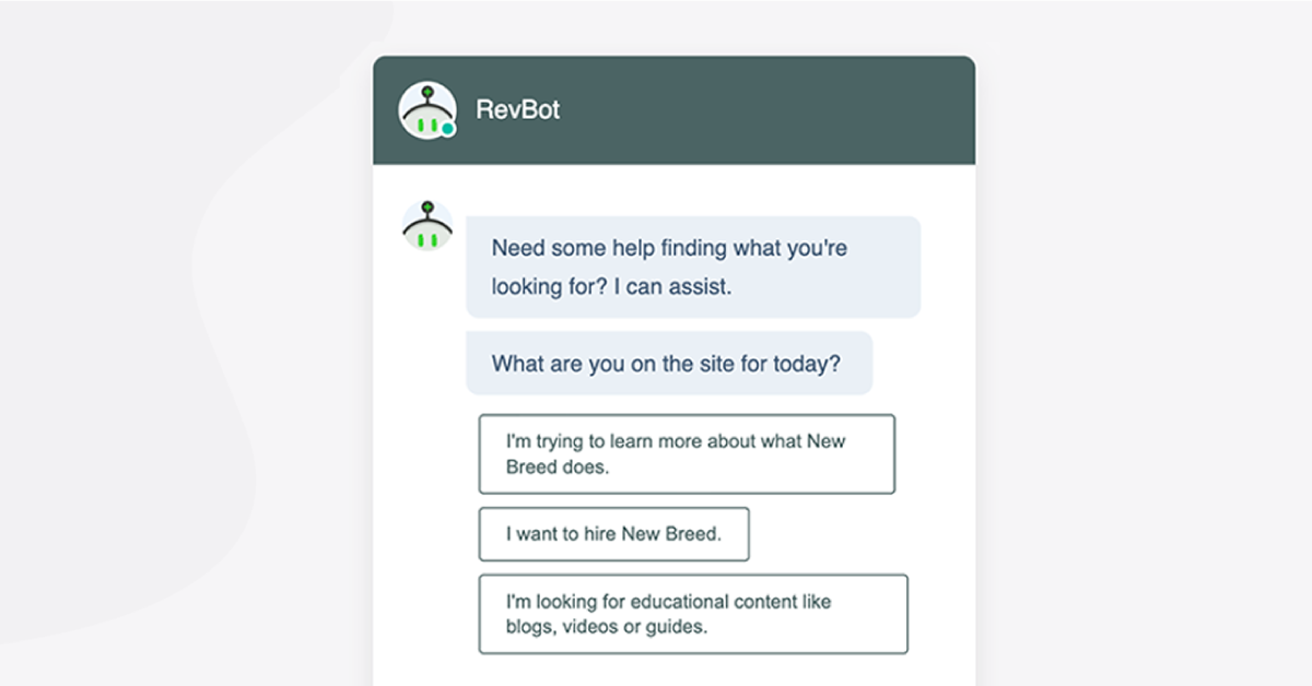 Example of a HubSpot chatbot by New Breed.