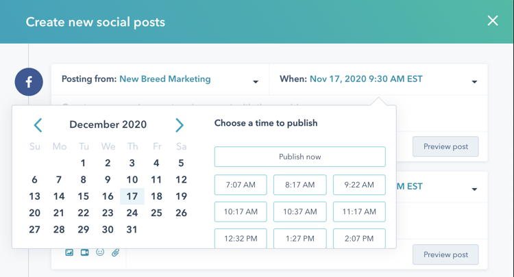 HubSpot social media scheduling tool.