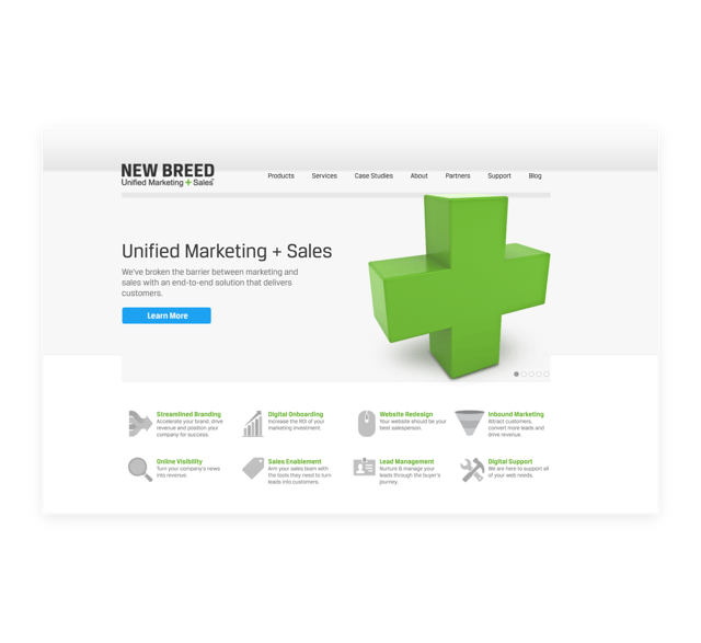 Screenshot of the first New Breed website on the HubSpot CMS