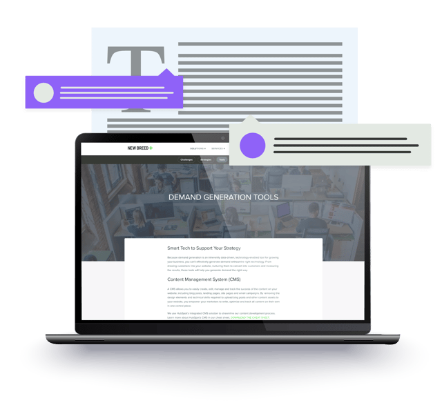 Mockup of website content production