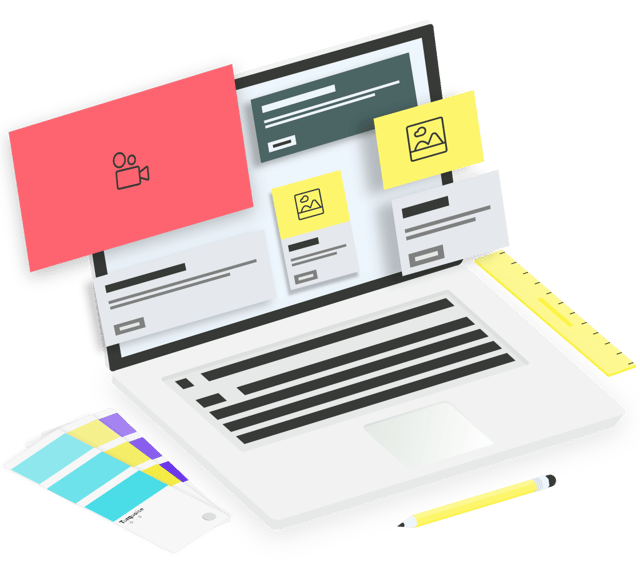 Graphic of website design mockup and color palettes. 