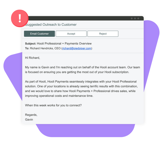 Product screenshot of customer engagement playbooks in an email