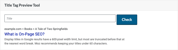 On-page SEO tool for checking title tags