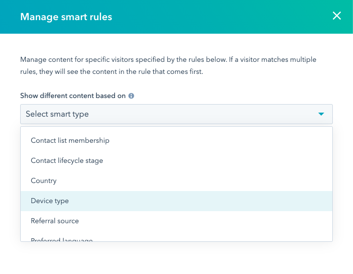 Screenshot of creating smart rules in HubSpot