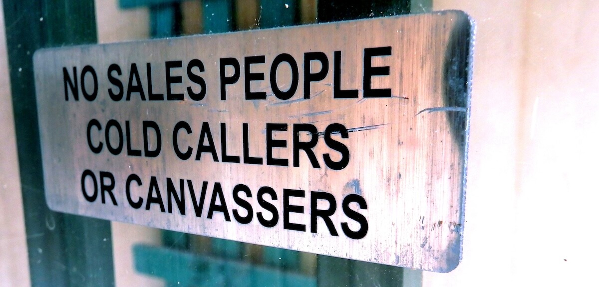 Engraved Sign No Salesmen or Canvassers Cold Callers 