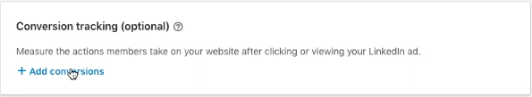 LinkedIn conversion tracking section