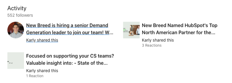 LinkedIn profile activity feed