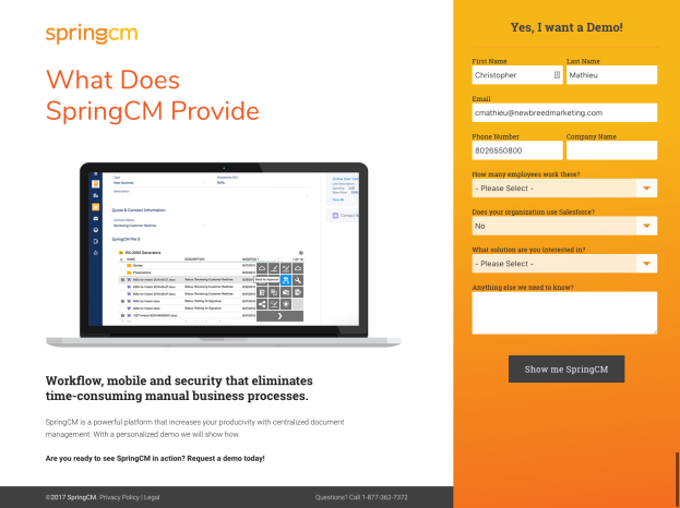 SpringCM landing page