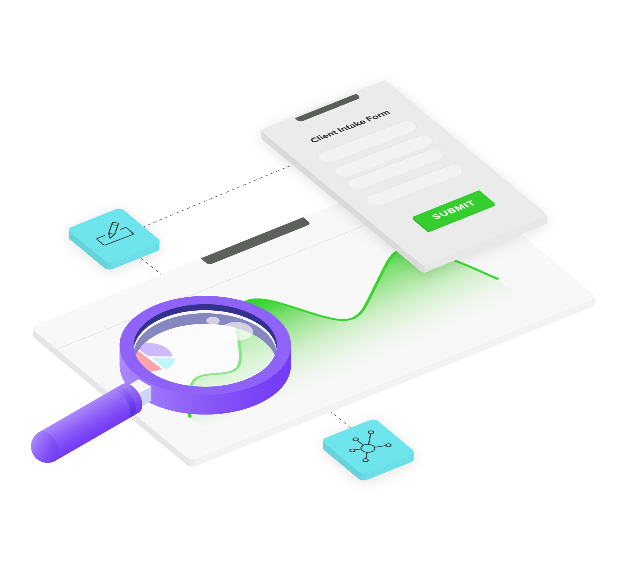 Graphic of reviewing data and client intake information
