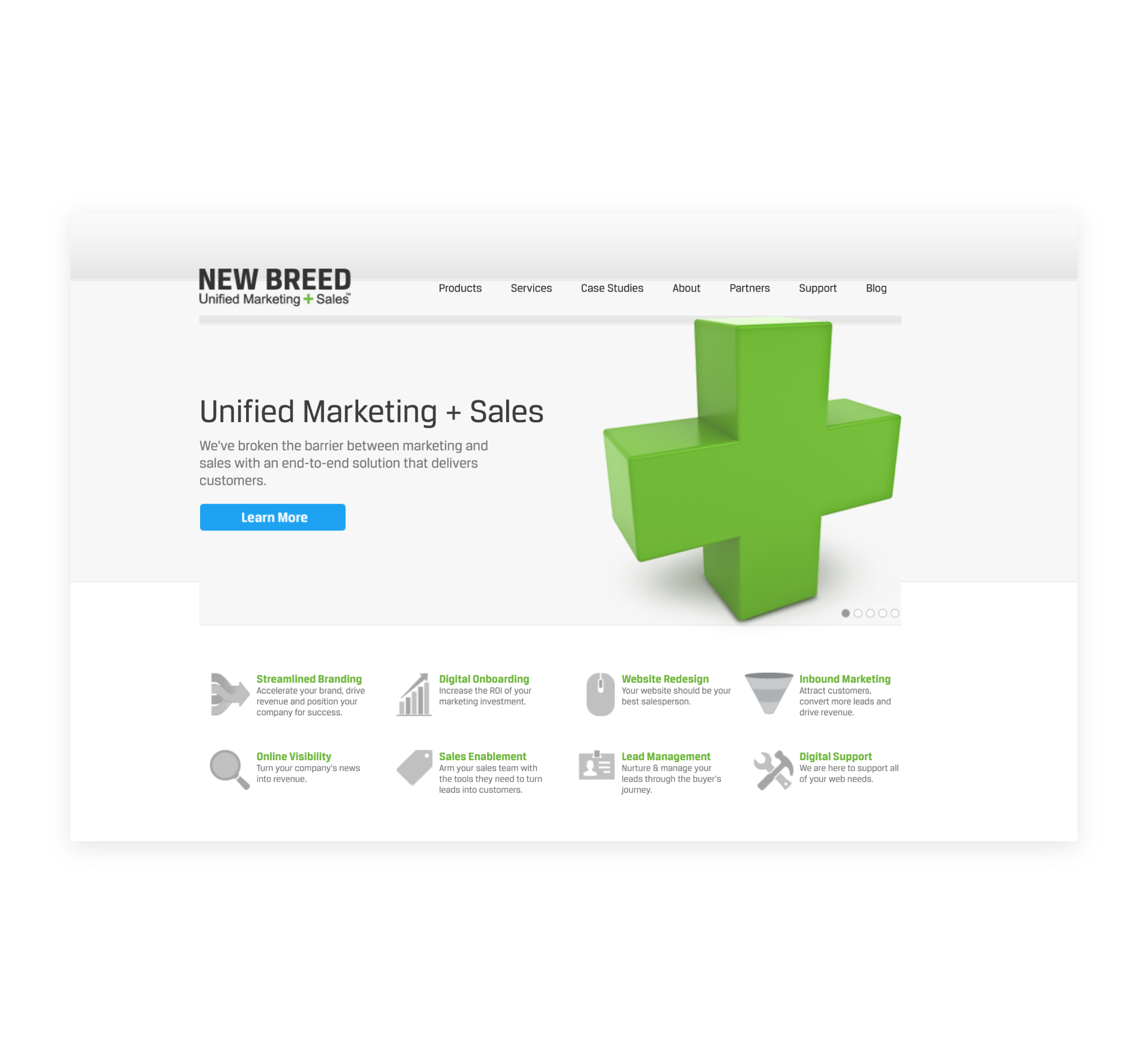 Screenshot of the first New Breed website on the HubSpot CMS