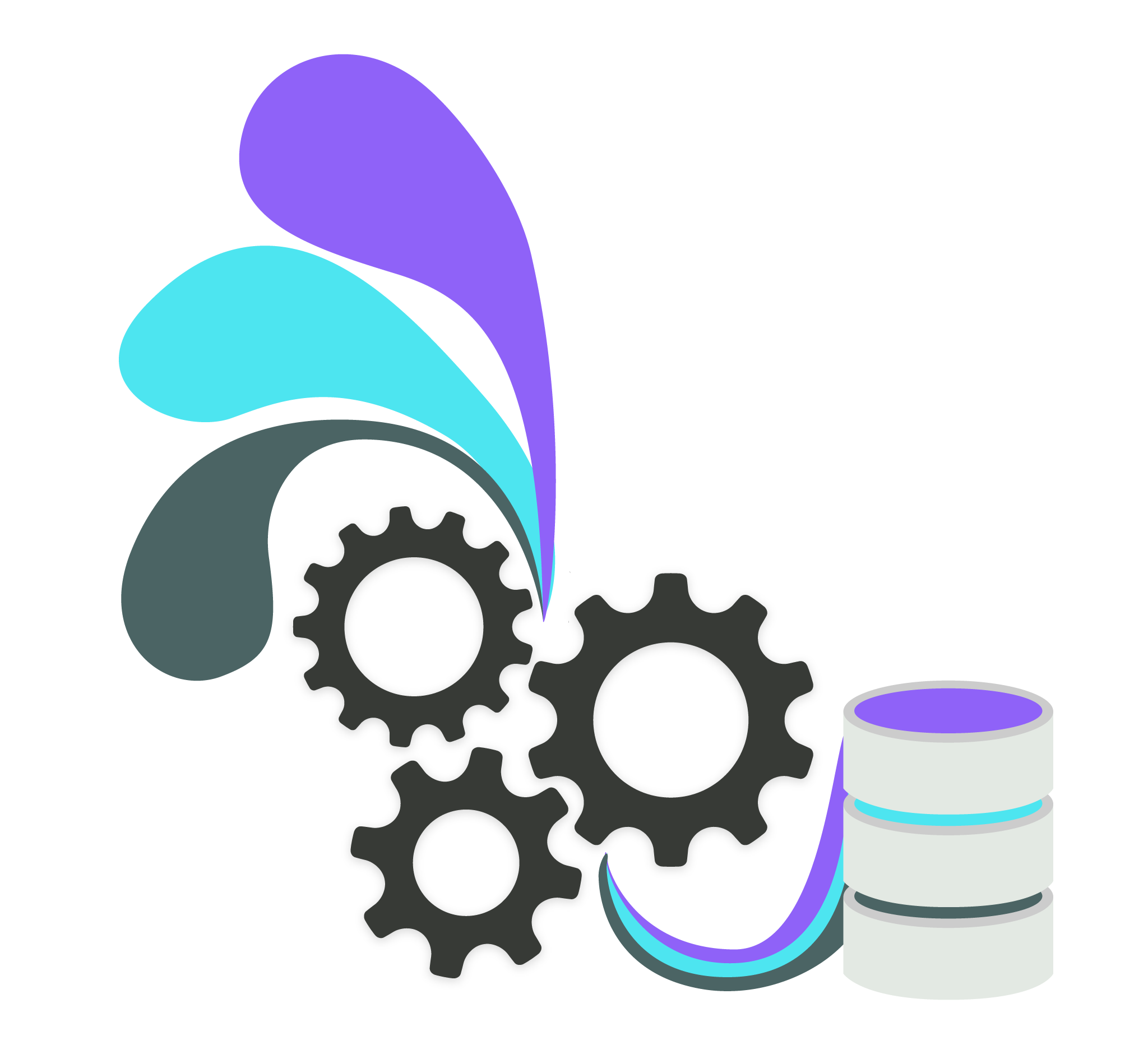 Graphic of data flowing through a tool and merging into a singular database