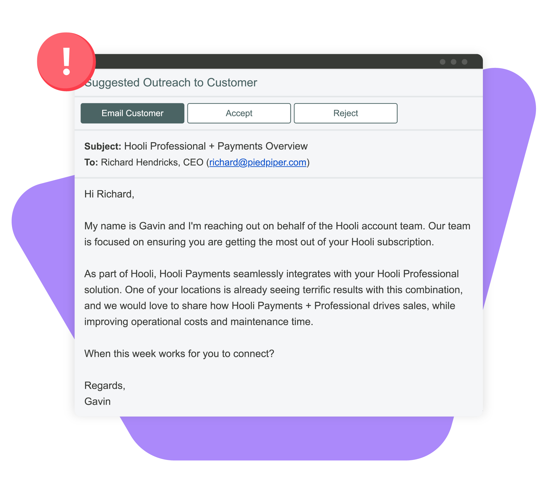 Product screenshot of customer engagement playbooks in an email
